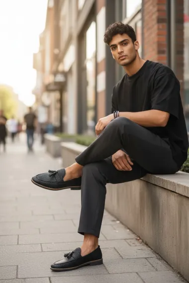 Mocasini barbati negri, tapla subtire, piele eco, comozi 12216 N2-3